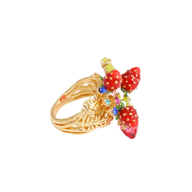 Роскошные себе клубника цветы gem Кольцо для женщин Эмаль Глазурь модные перстни
