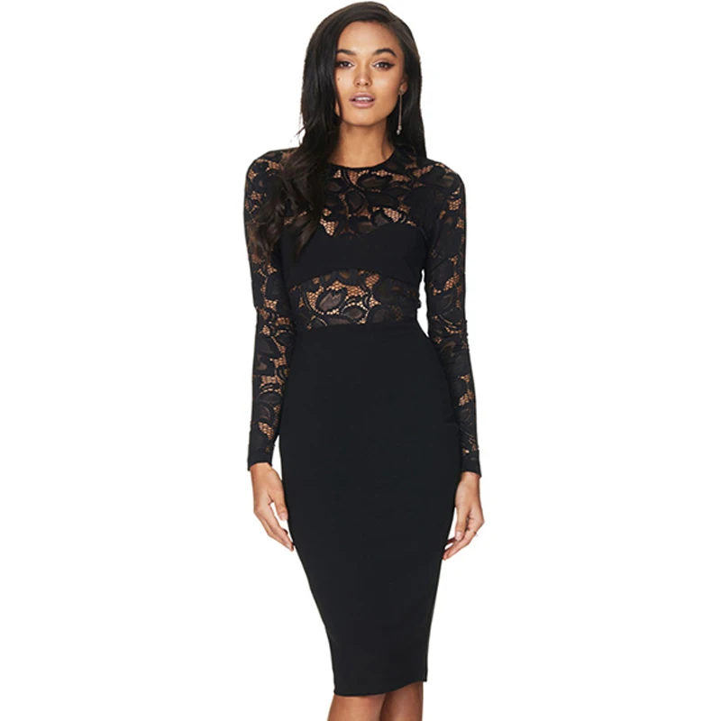 Весна осень sexy dress длинным рукавом vestido де феста bodycon vestidos midi партии белый черный