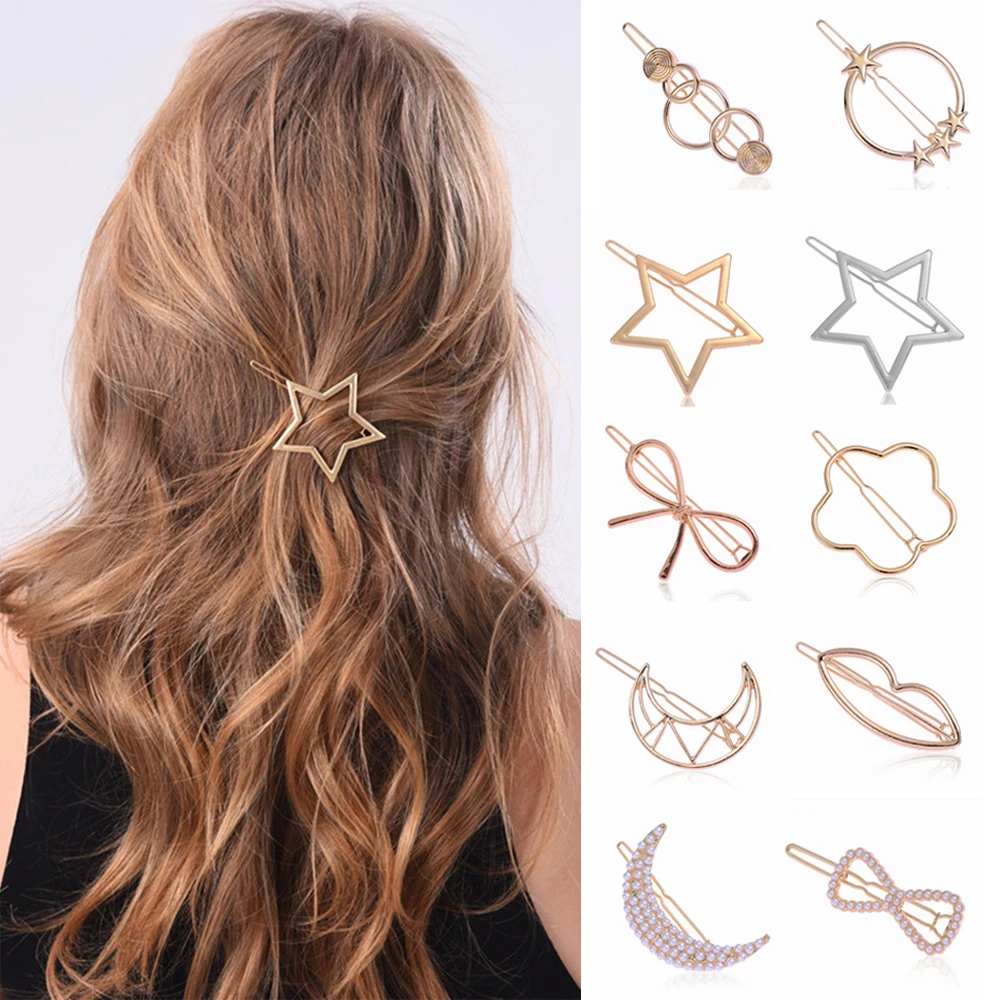 1 PC Fashion Women Triangle Hair Clip Geometric Alloy Hairpin Moon Circle Hairgrip Barrette Girls Hair Styling Hair Accessories  - buy with discount