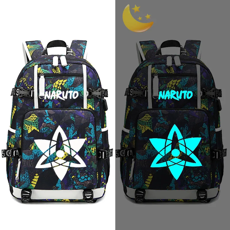 Style G Naruto logo Anime Backpack USB Charging Travel Bag Luminous Student Schoolbag Bag Laptop Bag Cosplay Backpack Kids Gift - Цвет: Style G