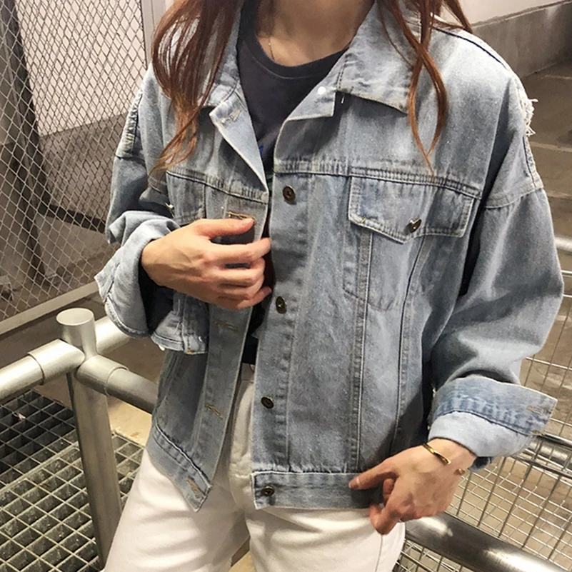 SexeMara/Модная Новинка Свободная джинсовая куртка с блестками Бесплатная