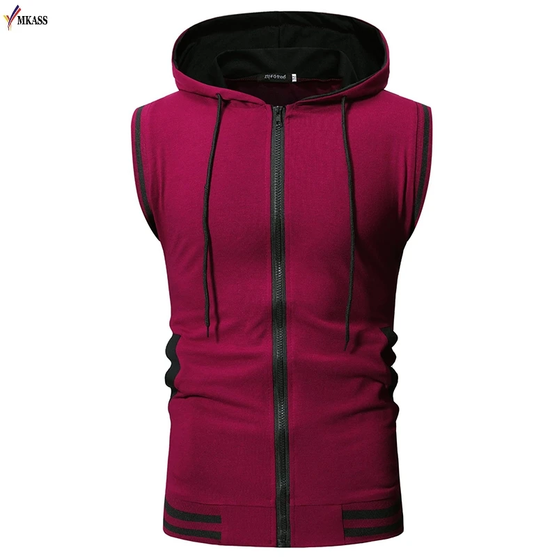 MKASS модный однотонный жилет Мужская модная Толстовка без рукавов. Жилет на молнии