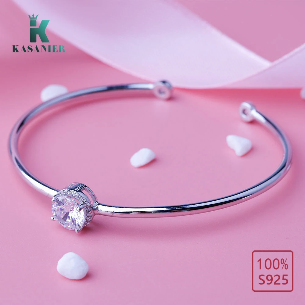 100% Серебро 925 пробы мелкие браслеты для женщин AAA Большой Циркон модные ювелирные