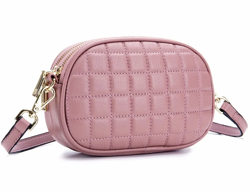 pink BRIGGS новая женская сумка из натуральной кожи, винтажная клетчатая сумка на плечо, сумка-мессенджер, повседневная дизайнерская маленькая сумка через плечо для дам - Цвет: pink