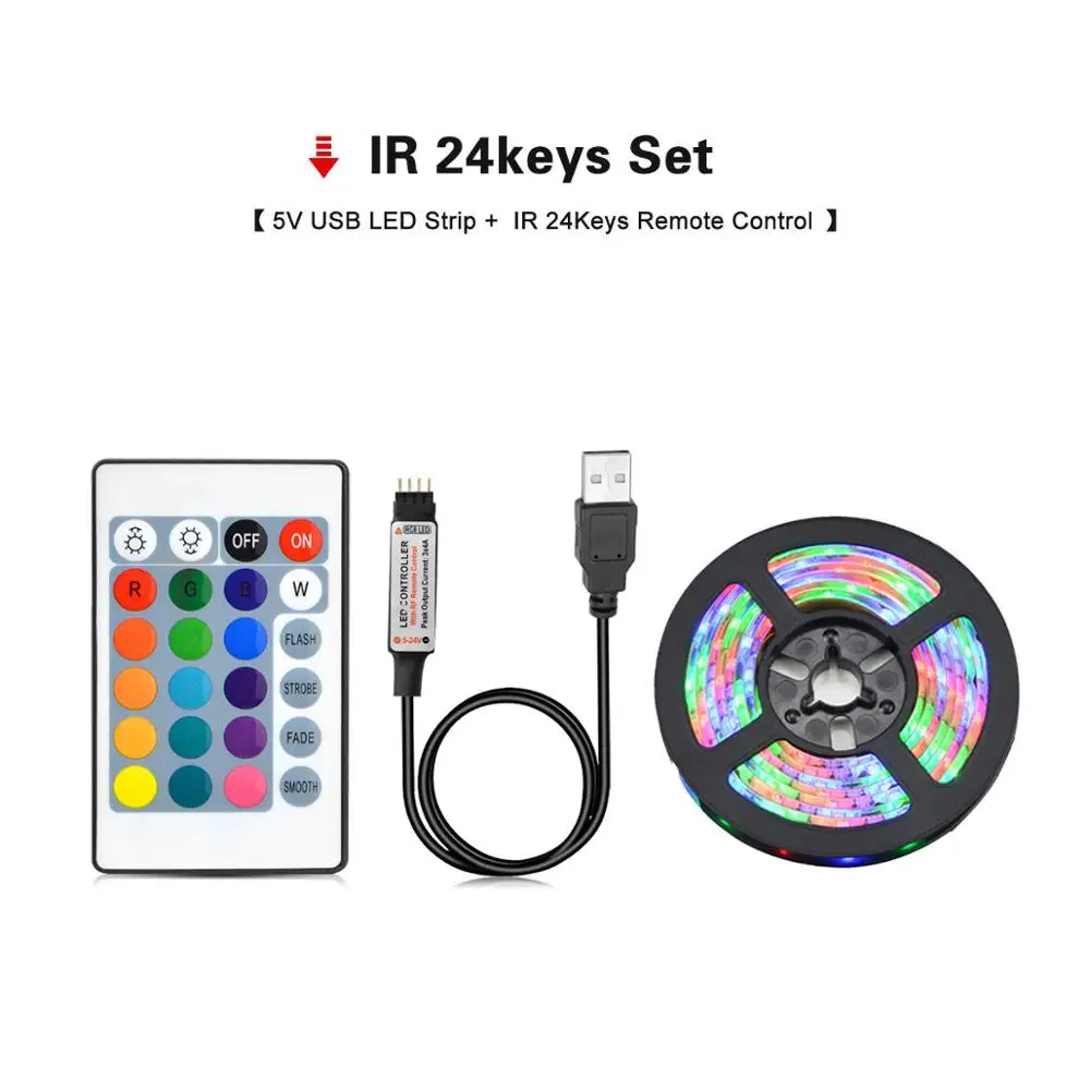 24key with IR remote DC 5 в USB кухонная лампа USB питание под светильник для шкафа светильник шкаф Декор лампа USB светодиодный светильник для спальни 2835 1 м 2 м 3 м 4 м 5 м - Цвет: 24key with IR remote