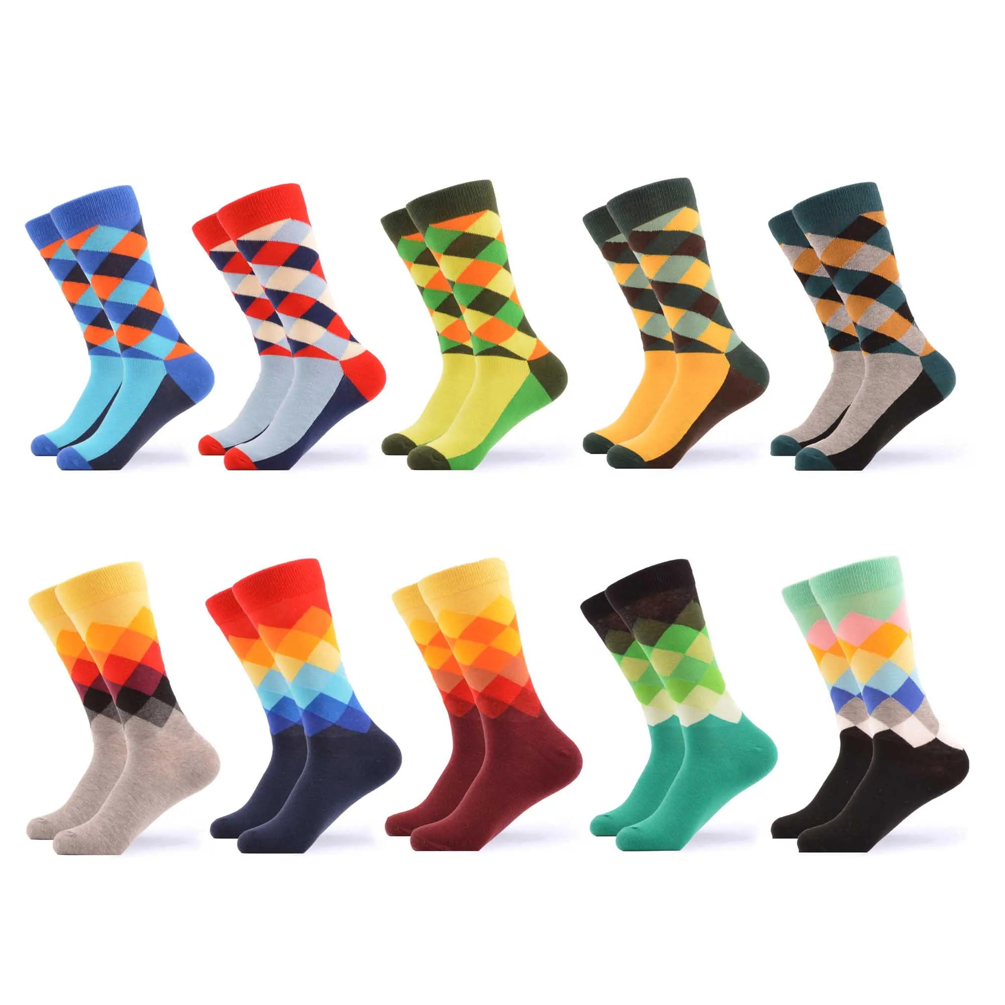 06378 (10 pairs) SANZETTI Men's Colorful Combed Cotton Happy Novelty Socks Hip Hop High Quality Skateboard Plaid Geometric Funny Socks For Gifts - Цвет: 06378 (10 pairs)