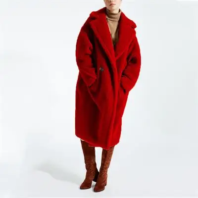 Red Пальто из искусственного меха, роскошная винтажная Элегантная куртка, плюшевая верхняя одежда, искусственная лампа, Осень-зима, теплая, размера плюс, леопардовая, длинная, популярная женская одежда - Цвет: Red