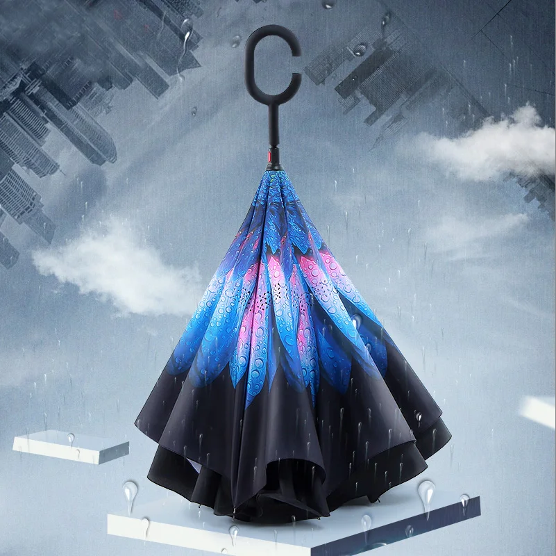 Ветрозащитный Зонт с обратной стороны двухслойный перевернутый зонт