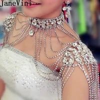 janevini 2020 new luxury rhinestone silver bridal shoulder necklace full beaded big wedding pageant prom shoulder jewelry chain