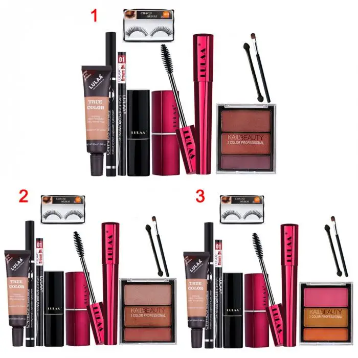 Красота Макияж 9 шт. набор макияж водостойкий консилер сочетание натуральный губная помада тени для век Тушь полный набор косметики
