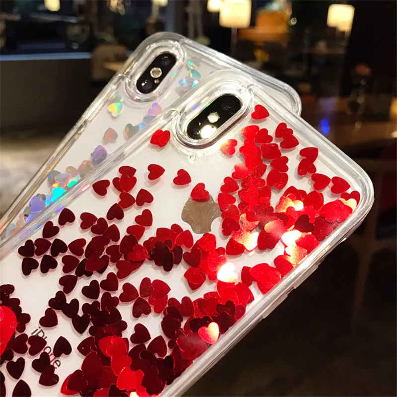 Модный Жидкий блеск зыбучие пески Любовь Сердце фольга для iPhone 6 6S 7 8 Plus X XS MAX XR