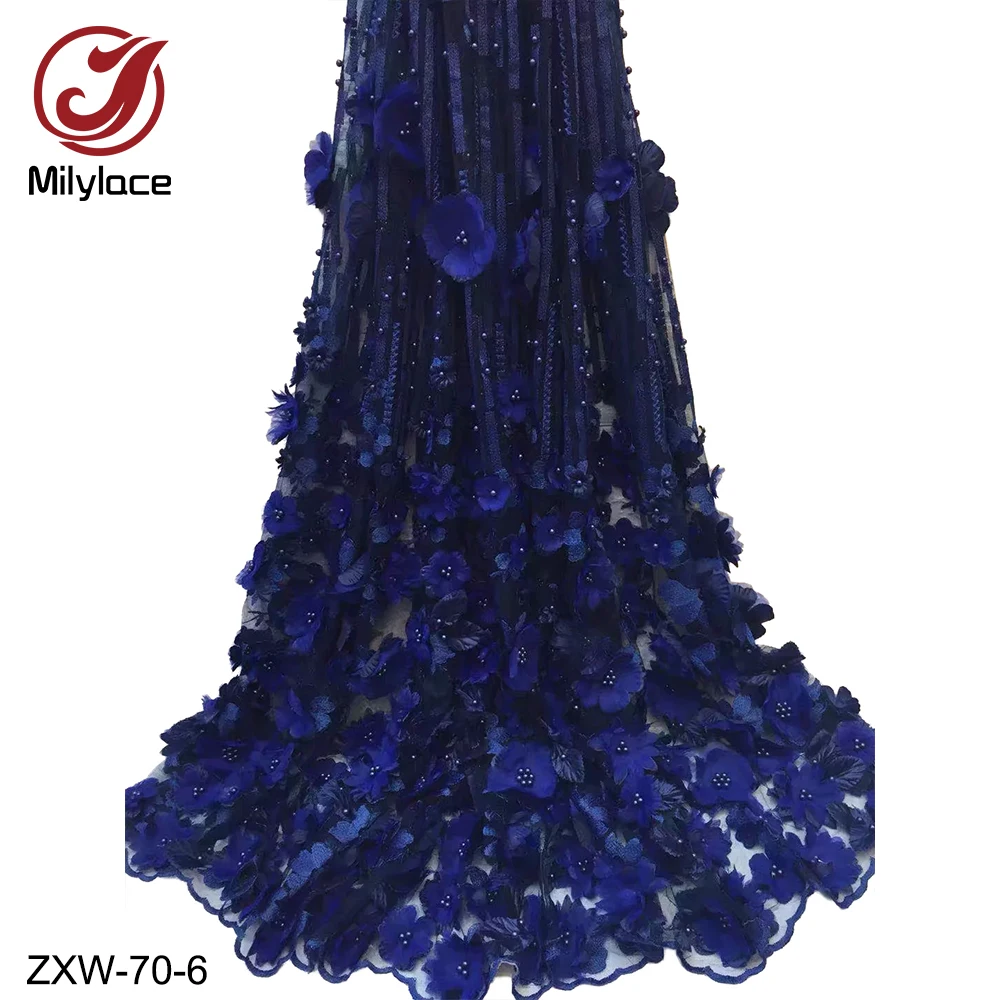 

Milylace 3d flower bridal beads tulle lace fabric high quality african lace fabric pretty french lace fabric for wedding ZXW-70