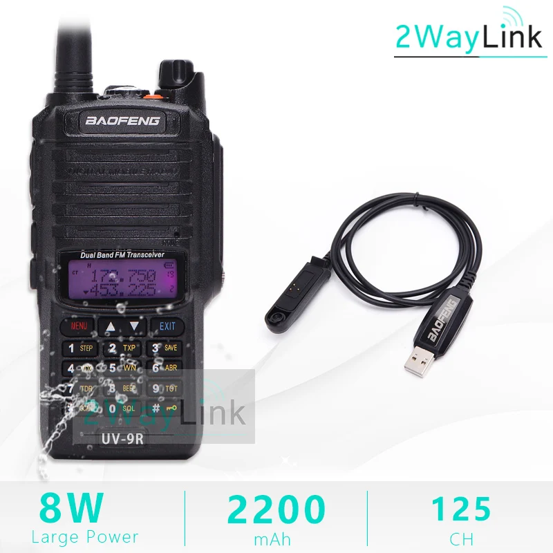 UV-9R плюс антенна Baofeng 8 Вт 10 км Водонепроницаемый IP67 иди и болтай Walkie Talkie “иди и 10 км УФ 9R UV-XR GT-3WP UV-5S UV-5R WP BF-A58 T57 T-57 - Цвет: Add Programmingcable