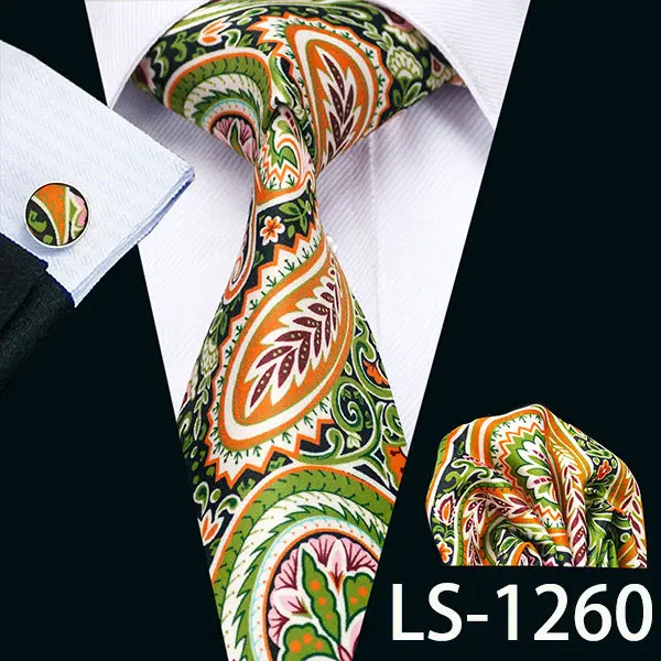 LS-1260 Мужской галстук с принтом галстук Gravata Neckwear Barry.Wang модный носовой платок запонки набор галстуков для мужчин свадьба Вечеринка бизнес США-1277 - Цвет: LS-1260