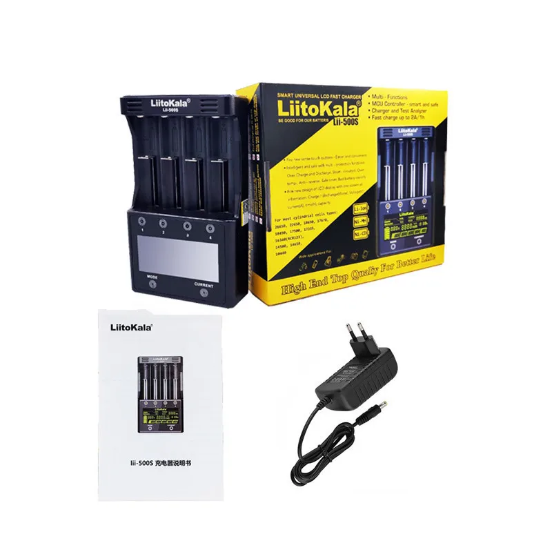 LiitoKala lii-500S US/EU зарядное устройство с ЖК-экраном литиевый/NiMH 18650 26650 AA, AAA сенсорный контроль четыре тока