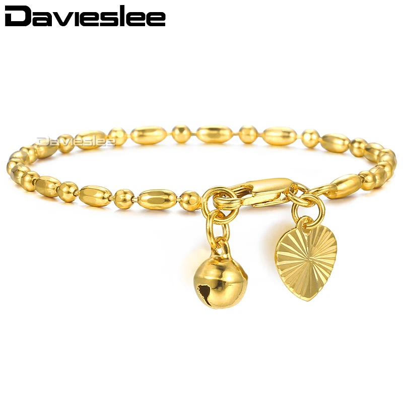 Золотистый браслет Davieslee для детей панцирная кубинская цепочка с подвесками в