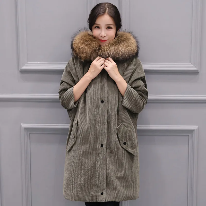 Женский вельветовый пуховик со съемной подкладкой пальто с большим воротником