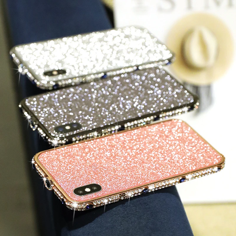 Luxury Bling Diamond Bumper on For Iphone XS XR XSMAX 8 7 6 6s plus Case Fashion Crystal Rhinestone Inlay Metal Frame Glitter