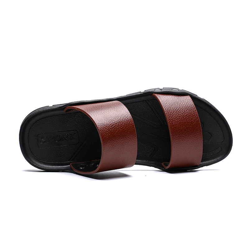 

YEINSHAARS Casual Black Men Sandals Summer Slides Men Slippers Rivet Beach Sandals Split Leather Lazy Pedal Flip Flop Size 38-45