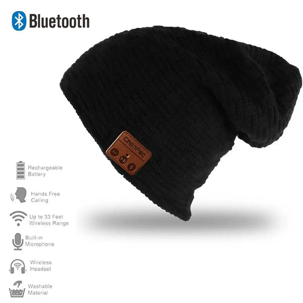 Small-grid-Black Лучший рождественский подарок, модная Беспроводная Bluetooth музыкальная шапка, Bluetooth наушники, гарнитура, динамик, микрофон, Спортивные Вязаные шапки - Цвет: Small-grid-Black