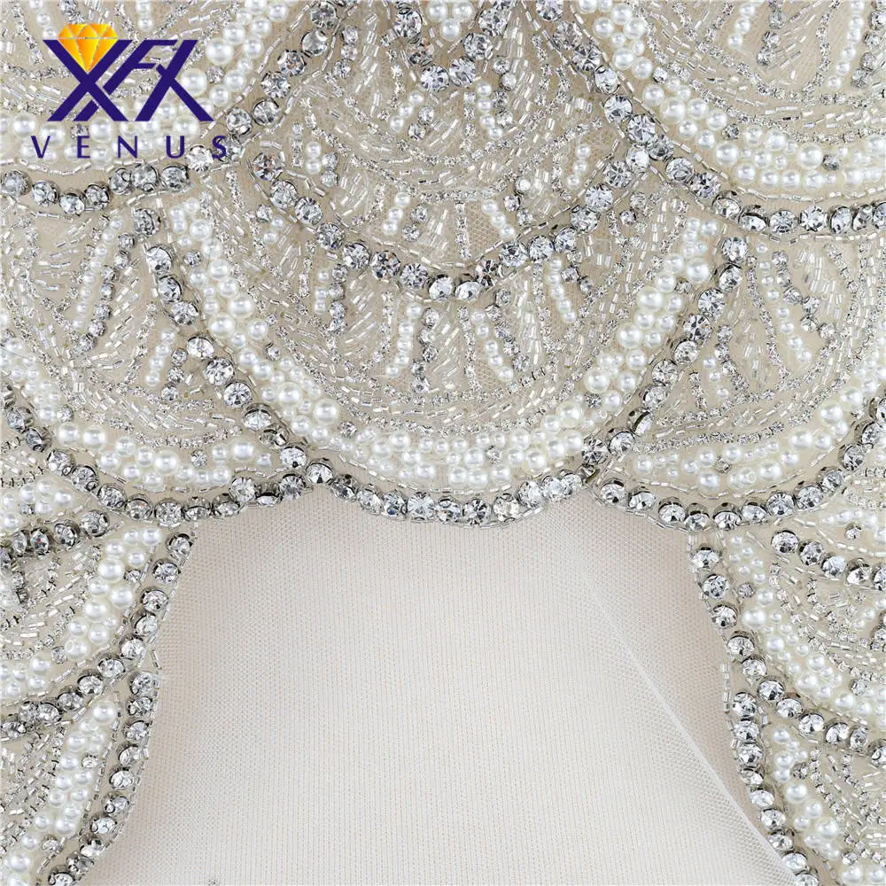 XINFANGXIU Handmade sew on rhinestone crystal patches with beads pearls diamonds beading embroidery embellishment for weddinG | Дом и сад