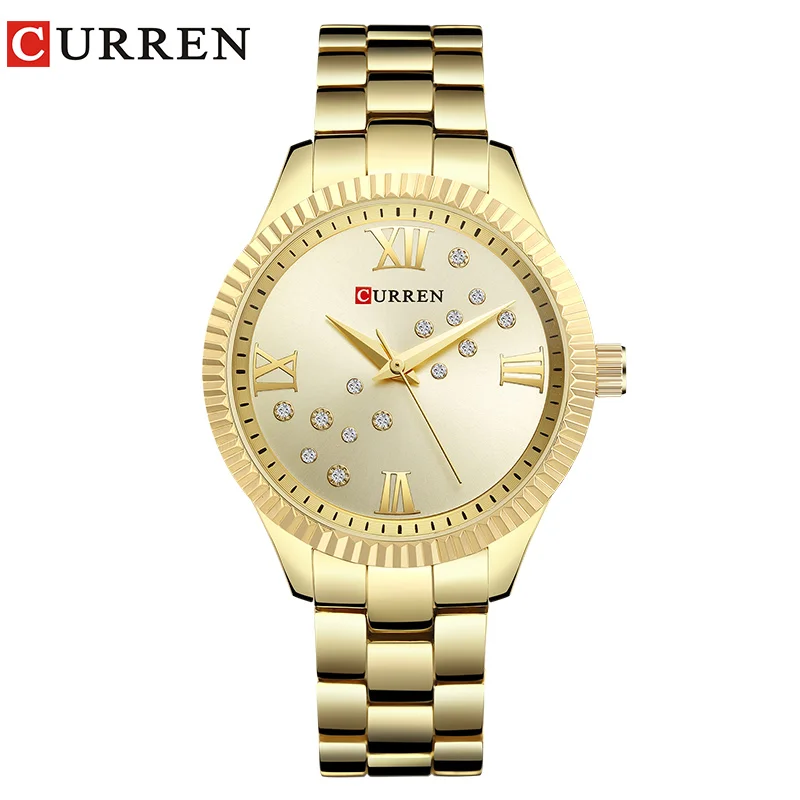 CURREN 9009 שעון עיצוב נשים גבירותיי שעונים קוורץ קריסטל שעוני יד Relogio Feminino