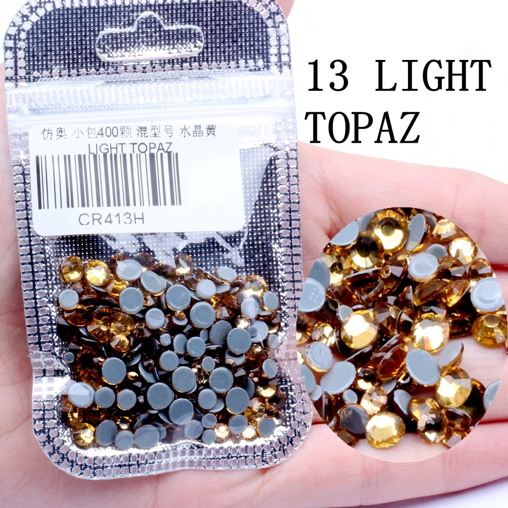 LIGHT TOPAZ 400 шт Стразы для дизайна ногтей, много цветов, разные размеры, сделай сам, камень с плоской задней стороной, стразы для украшения ногтей - Цвет: LIGHT TOPAZ