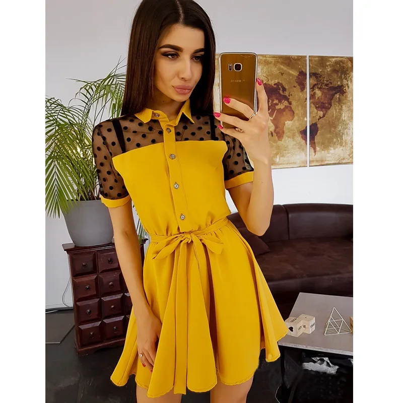 Женское сексуальное кружевное мини-платье в стиле пэчворк с отложным воротником