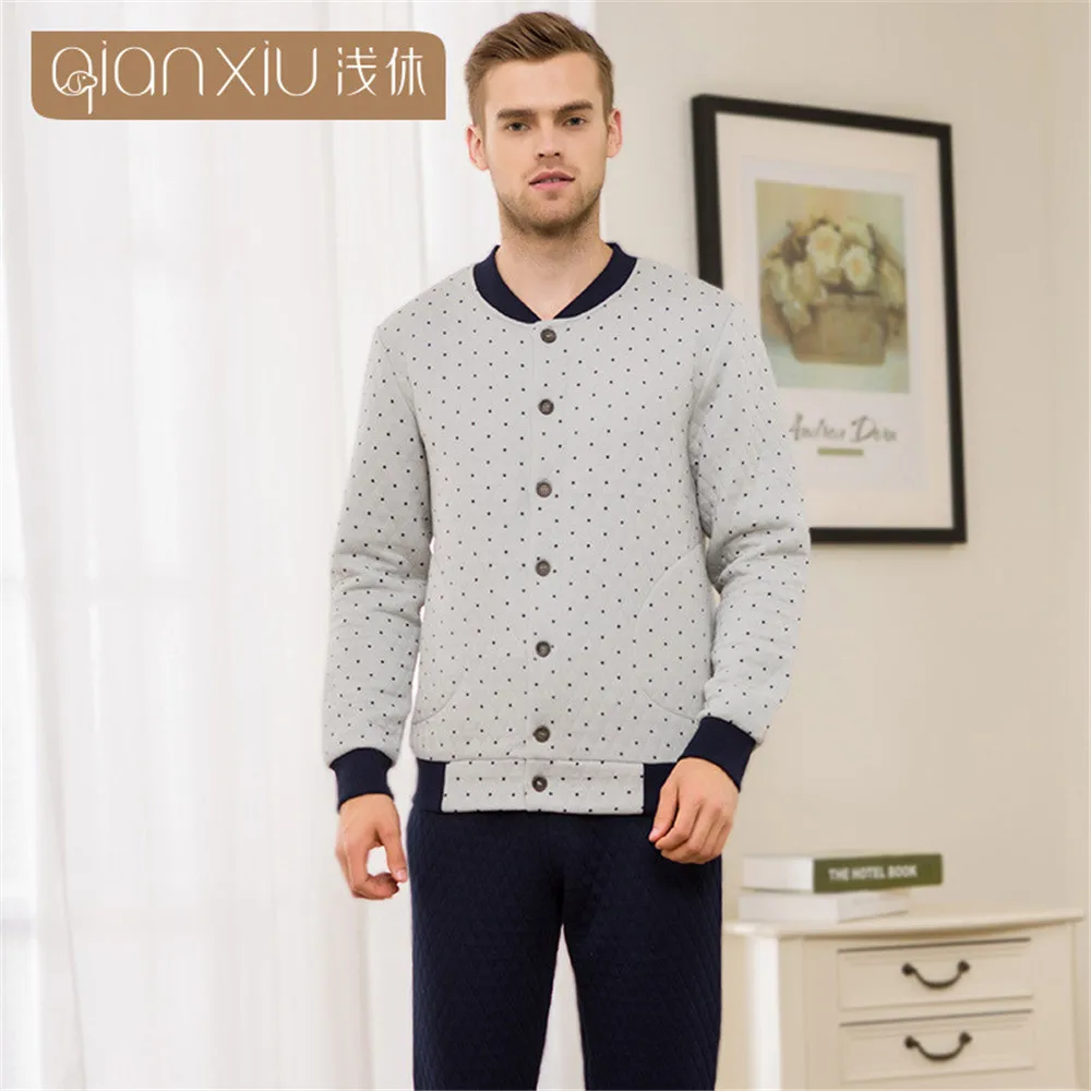 Qianxiu Winter man Pajama Set Lovers Couples Warm Men Pyjamas Pyjama Thickening Polyester Home Wear Clothing Leisure men pajamas | Мужская