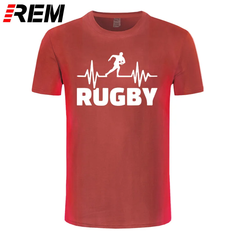 Heartbeat Of Rugbying, футболки для мужчин, летняя мода, короткий рукав, футболка, хлопок, Забавный принт, топы, спортивные мужские футболки - Цвет: red white