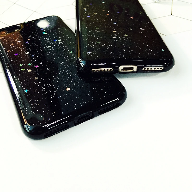 Чехол для iPhone 7 6 6S Plus с блестящим черным низом цветной звездочкой универсальный
