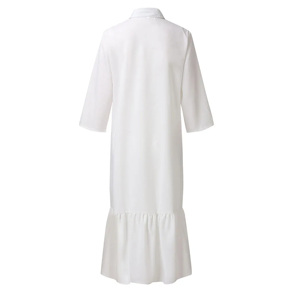 Loose Women Summer Dress Ladies Stand Neck Half Sleeve Button Giraffe Print Mid-Calf White Prairie Chic Plus Size | Женская одежда