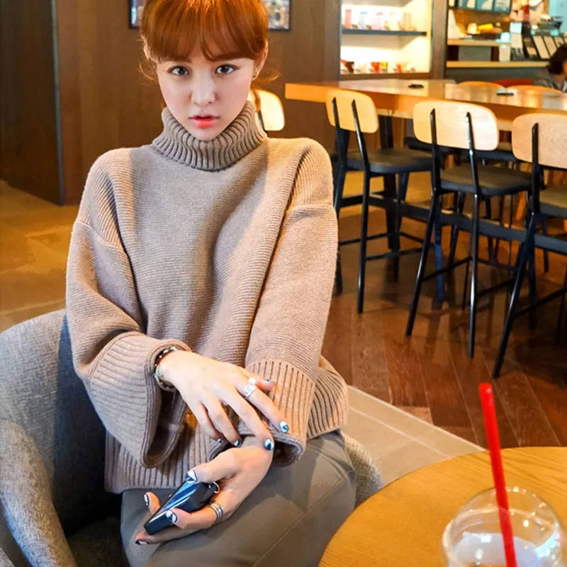 SimAI 2018 новый осенне-зимний женский свободный вязаный свитер водолазка однотонные