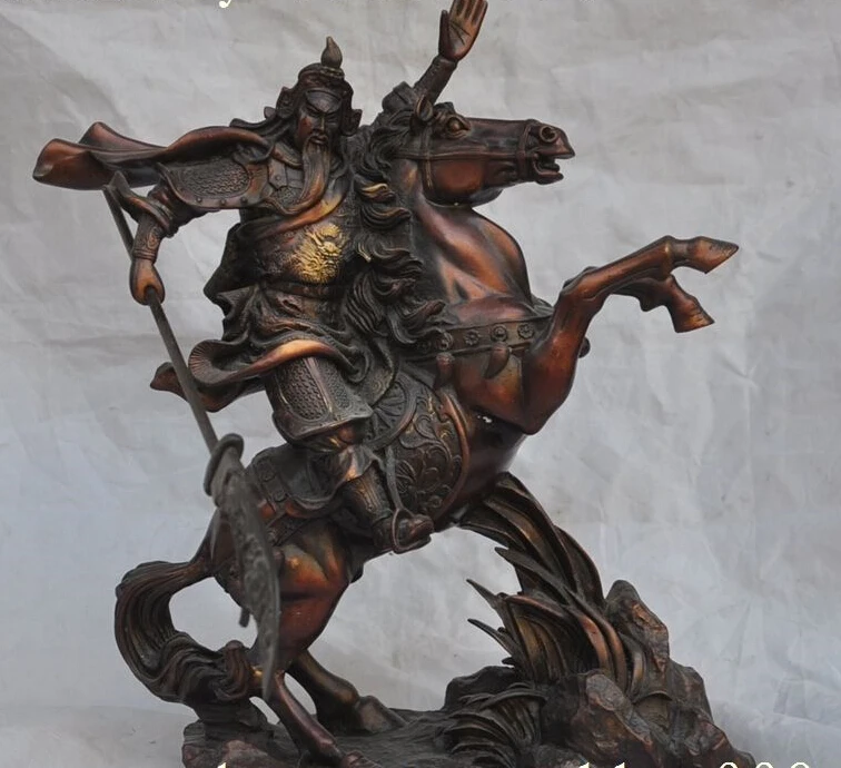 SCY 14 &quotКитай Бронза Guangong Guan Yu Рыцарь Воин дракон меч статуя Верховая езда | Дом и