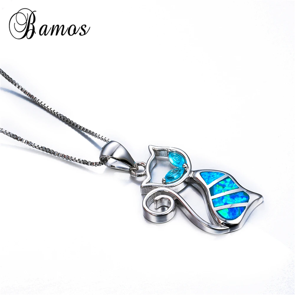 Ожерелье женское с подвеской в виде котенка из голубого огненного опала|cat pendant