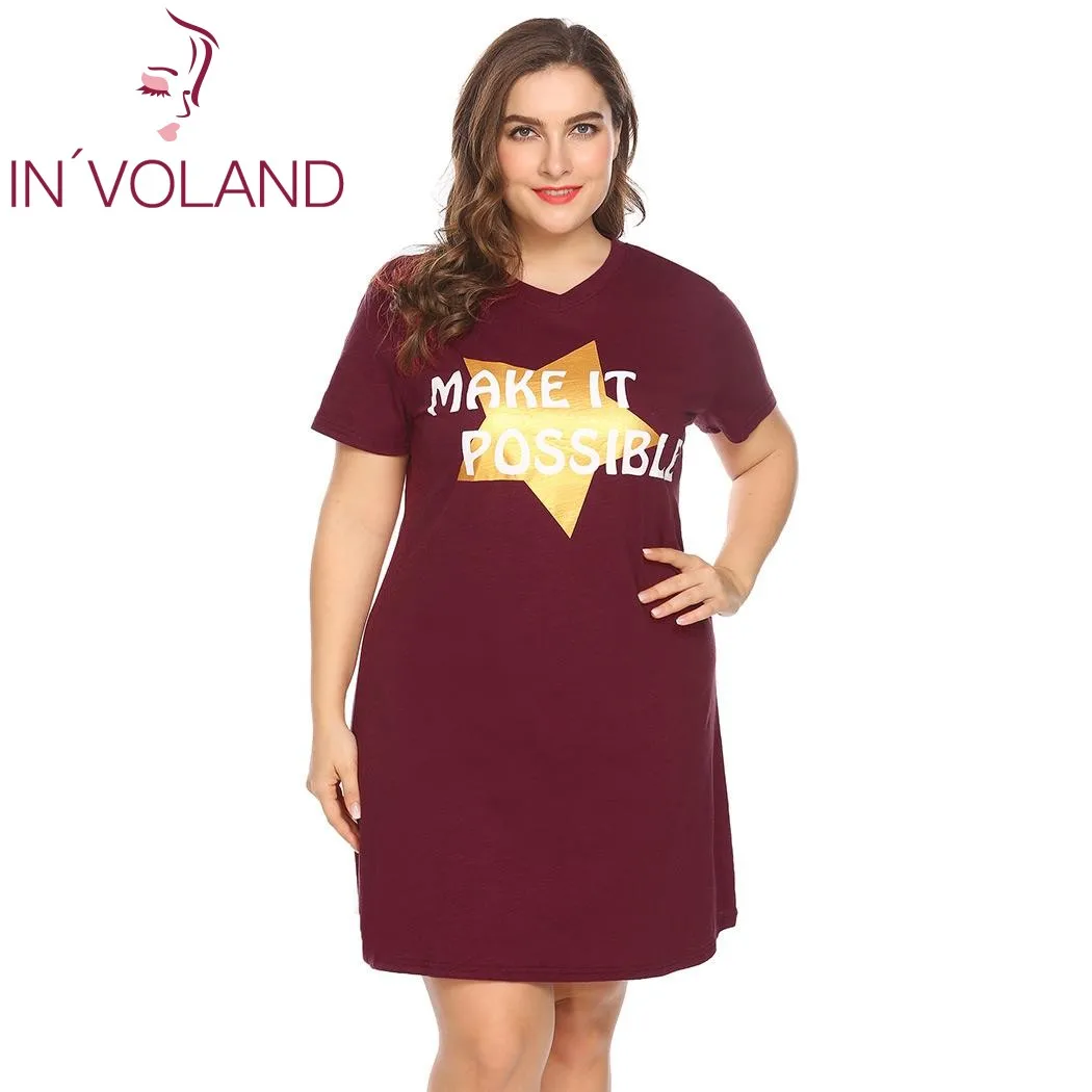 Женская ночная рубашка IN'VOLAND большого размера с принтом в виде букв и звезд на