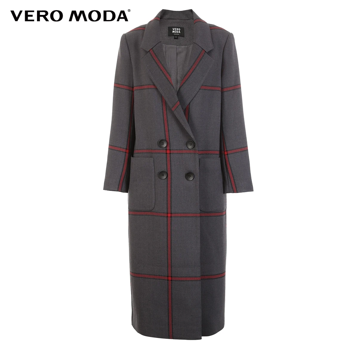 Vero Moda Новая женская куртка женская клетчатая двубортная кокон пальто Длинная зимняя куртка | 318321501