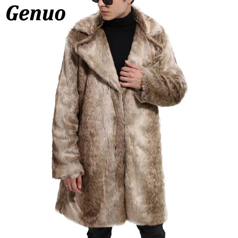 

Genuo men winter faux fur parka jacket long fox fur thick warm jacket windbreaker fashion men fur coat gradient color