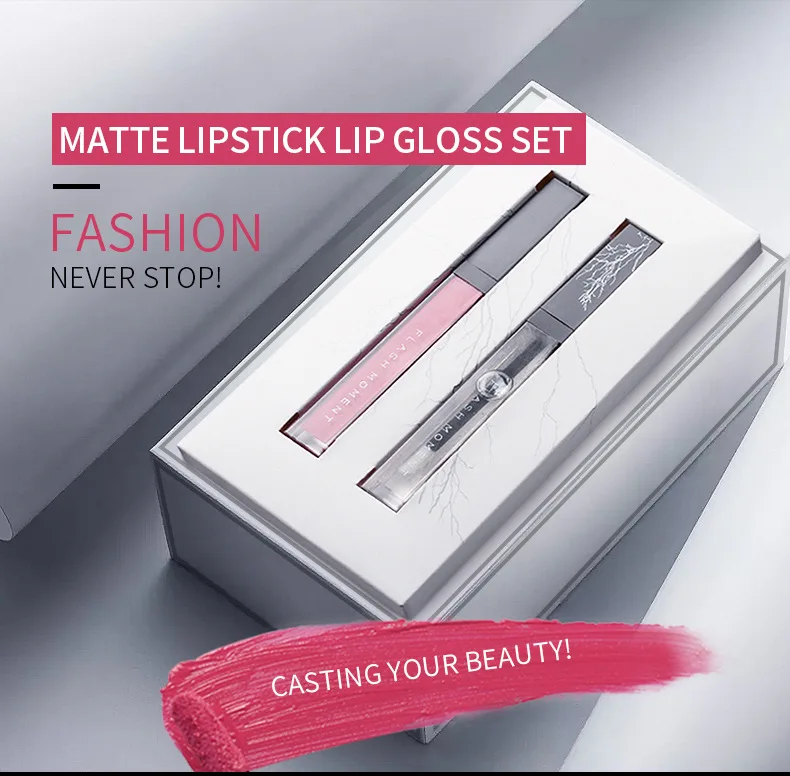 

New Brand Clear Lip Gloss Sets for Women Lips Makeup Waterproof Sexy Nude Color Liquid Lipstick Matte Lip Kits 2pcs Cosmetics