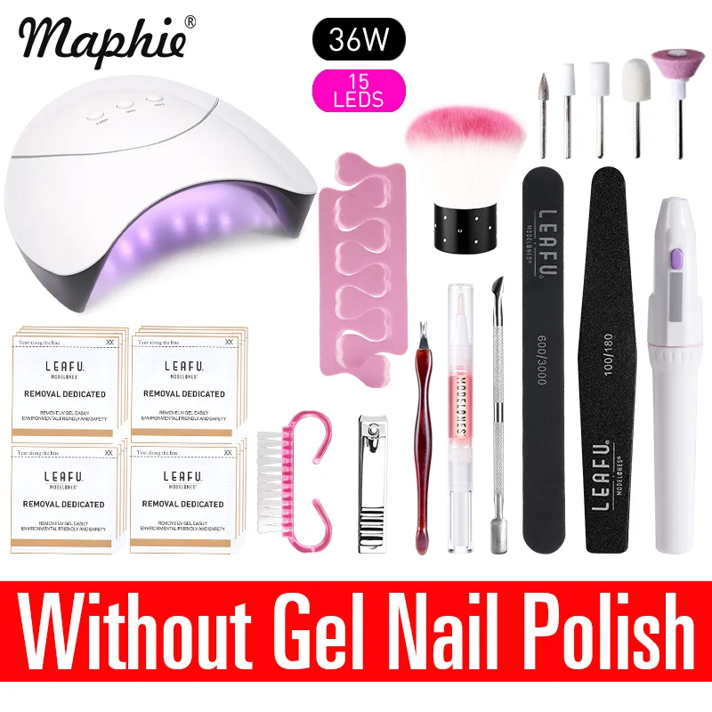Maphie УФ светодиодная лампа для дизайна ногтей маникюрный набор профессиональный УФ-гель для ногтей наборы 12 цветов гель лак основа верхнее покрытие наборы для ногтей - Цвет: 36W Without Gel