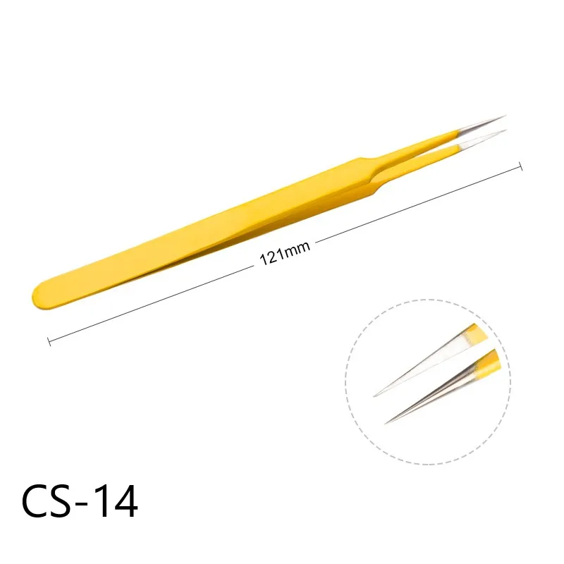 CS14 Антистатические нержавеющая сталь пинцет для наращивания ресниц бровей точность изогнутые прямые Пинцет щипцы для технического обслуживания Repair Tool - Цвет: CS14