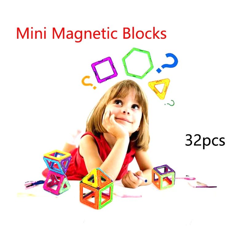 

32PCS Mini Magnetic Blocks Square Triangle Hexagon Magnetic Designer DIY Model Blocks for Kids