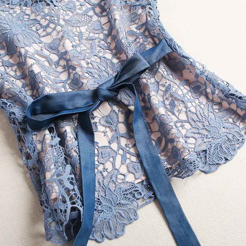 Для женщин элегантные открытые кружевные топы и блузка + джинсы Широкие брюки