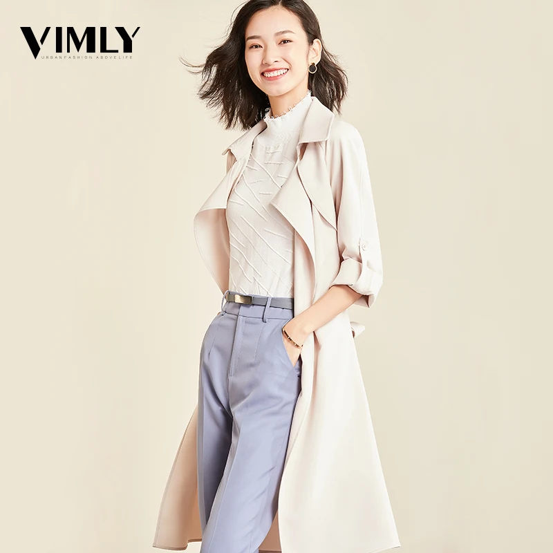 Женский Классический Тренч Vimly однотонный свободный пояс для офиса на весну и