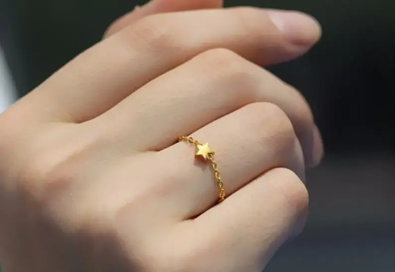

PURE 999 24K Yellow Gold / Women's Lucky O Chain Star Ring / US 7