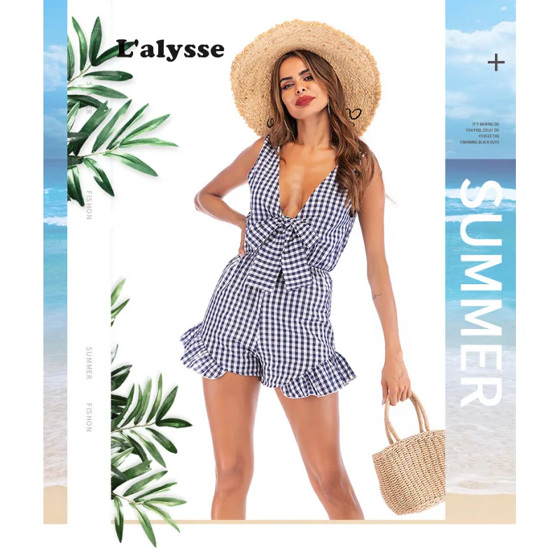 LALYSSE Lily Rosie сексуальный женский комбинезон с v образным вырезом в клетку бохо