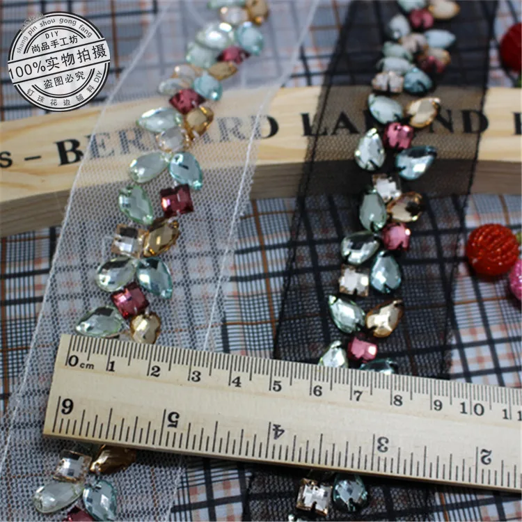 2 ярда жемчужные стразы золотые бусины кружевная отделка винтажная сетчатая