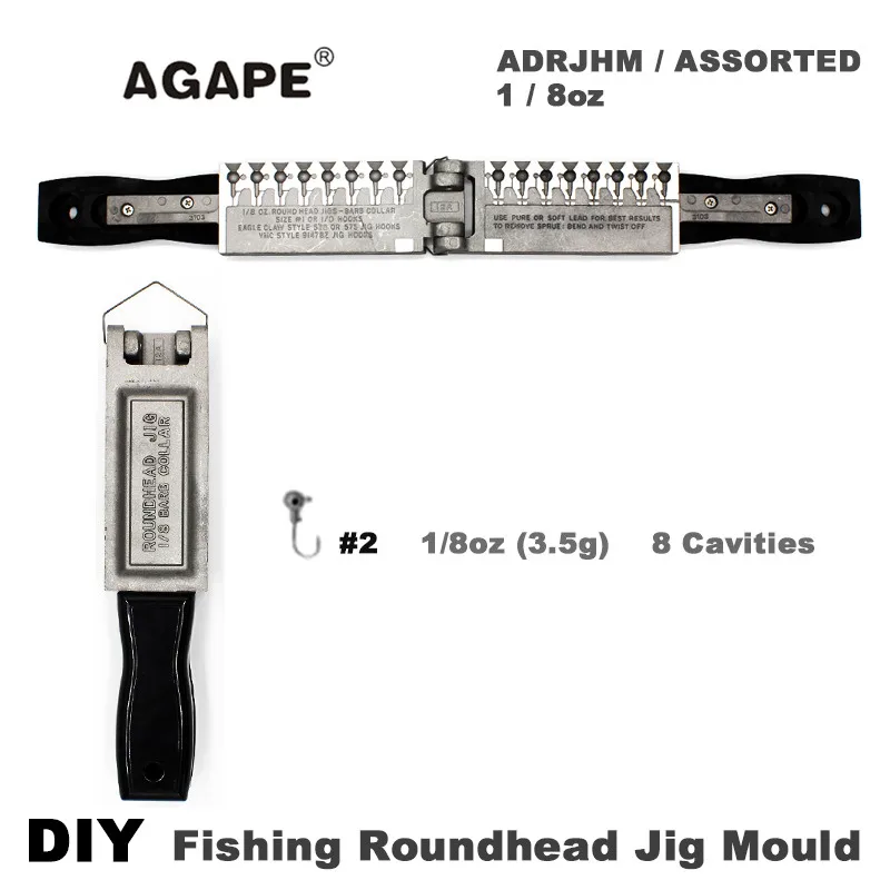 Agape  DIY Fishing Roundhead Jig Mould ADRJHM/ASSORTED COMBO 1/8oz(3.5g) 8 Cavities