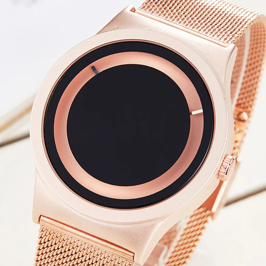 Rose gold watch Креативные парные часы для мужчин и женщин, персональные минималистичные уникальные Поворотные Часы с циферблатом, повседневные стальные черные золотые мужские кварцевые часы Wristatch - Цвет: Rose gold watch