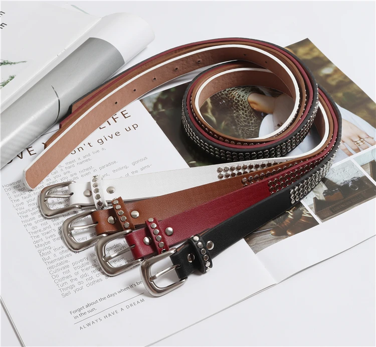 Новые винтажные женские панк кожа с заклепками на ремне сумки аксессуары Красивые универсальные модные женские ремни качественный женский широкий ремень